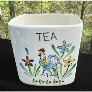 Vintage Morikin Japan Rectangle Ceramic Canister TEA Rooster and Flowers -A51